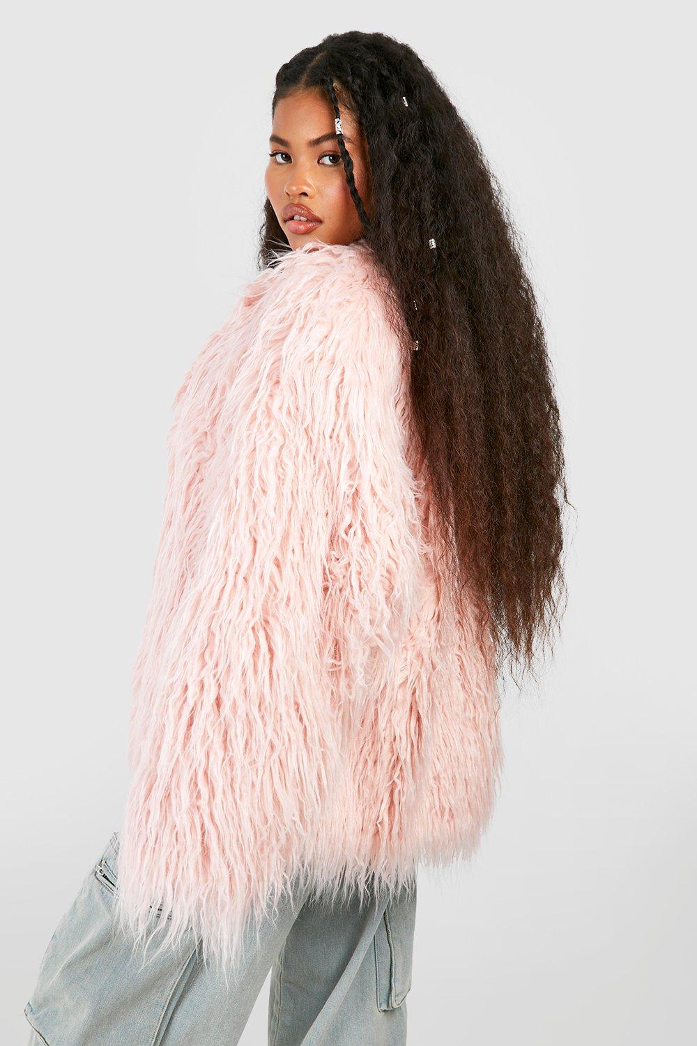 Dusty pink faux outlet fur jacket